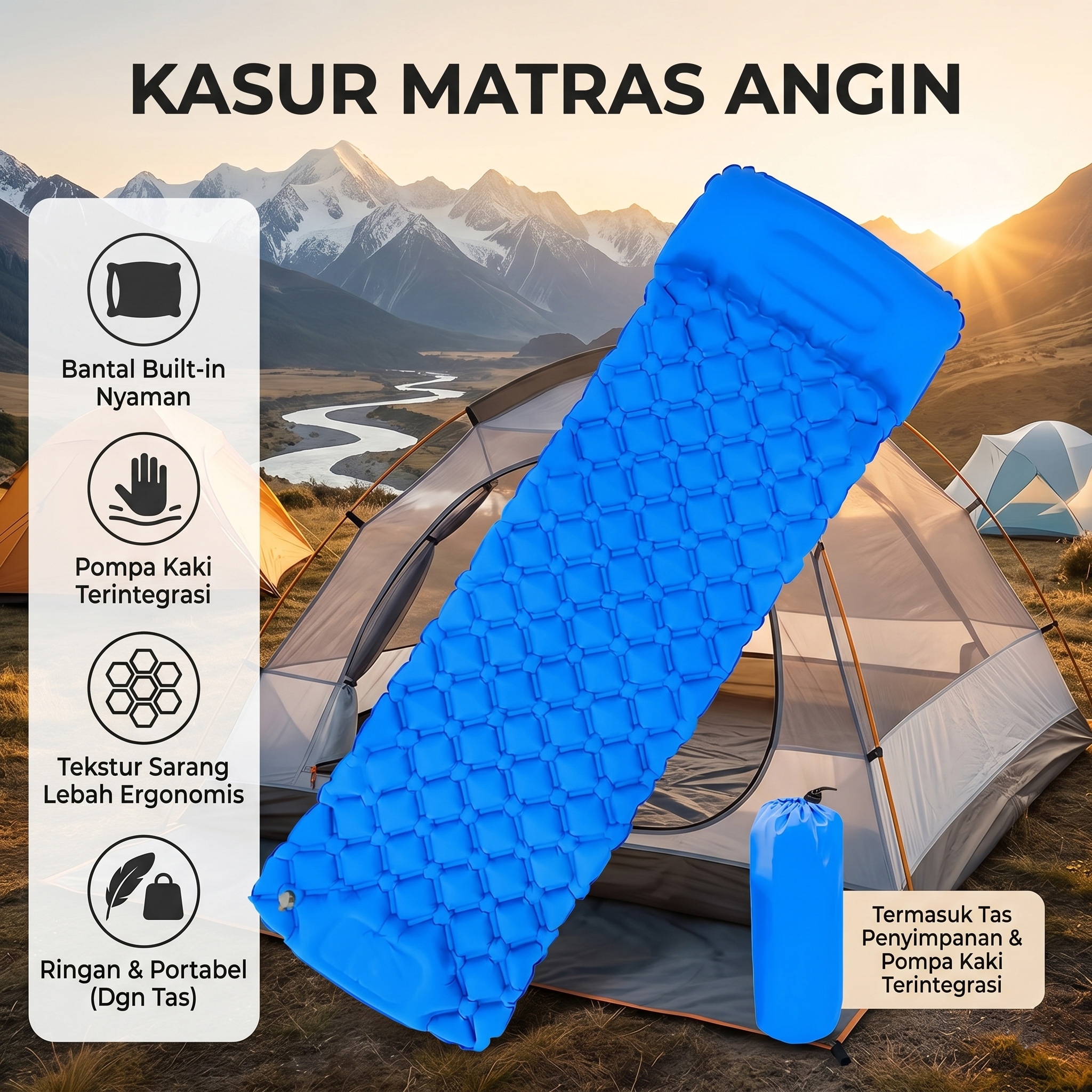 TaffSPORT Kasur Matras Angin Manual Sleeping Pad Waterproof Single - SB-14 Gambar produk TaffSPORT Kasur Matras Angin Manual Sleeping Pad Waterproof Single - SB-14 - Utama