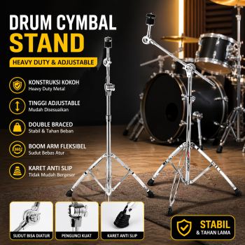 TaffSTUDIO Drum Cymbal Stand Heavy Duty Adjustable Double Braced - FM-CST