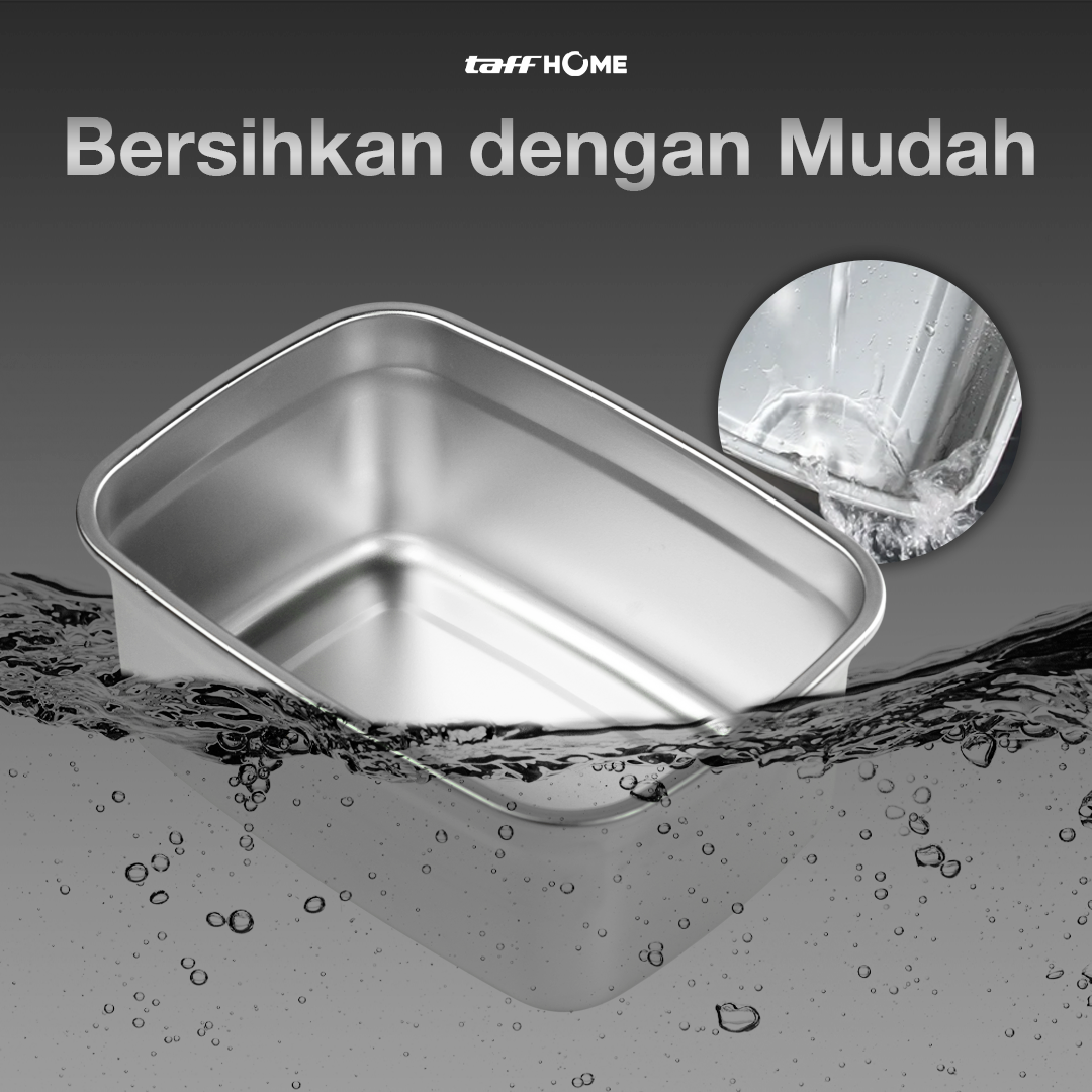 TaffHOME Kotak Makan Anti Tumpah Deep Lunch Box Stainless Steel 304 1000ml - Slyz51 Gambar produk TaffHOME Kotak Makan Anti Tumpah Deep Lunch Box Stainless Steel 304 1000ml - Slyz51 - 4
