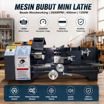 Taffware Mesin Bubut Mini Lathe Beads Woodworking 2500RPM 450mm 1250W - MX-S450