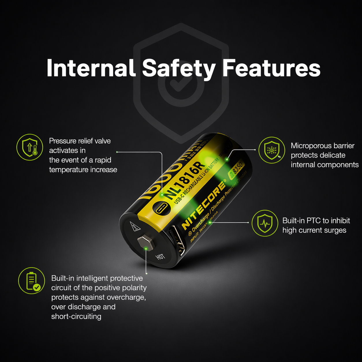 Gambar produk NITECORE Baterai Isi Ulang 18350 Li-Ion Button Top 1600mAh 3.6V 1 PCS - NL1816R