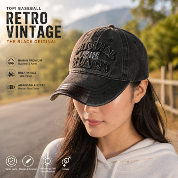 FLB Topi Baseball Cap Retro Washed Style Original The Black - F123