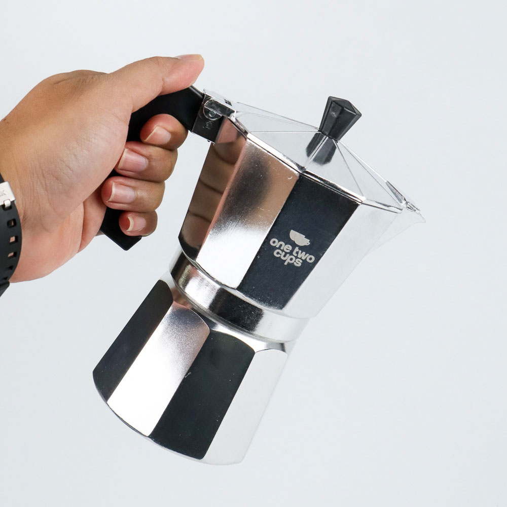 One Two Cups Moka Pot Teko Kopi Espresso Coffee Maker Stovetop 6 Cup 300ml - MX001 Gambar produk One Two Cups Moka Pot Teko Kopi Espresso Coffee Maker Stovetop 6 Cup 300ml - MX001