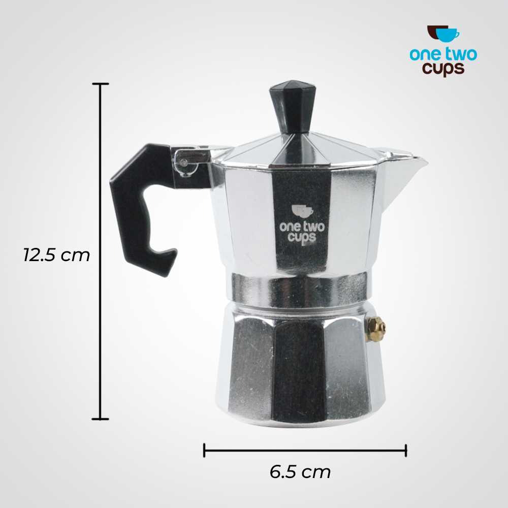 One Two Cups Moka Pot Teko Kopi Espresso Coffee Maker Stovetop 1 Cup 50ml - MX001 Gambar produk One Two Cups Moka Pot Teko Kopi Espresso Coffee Maker Stovetop 1 Cup 50ml - MX001