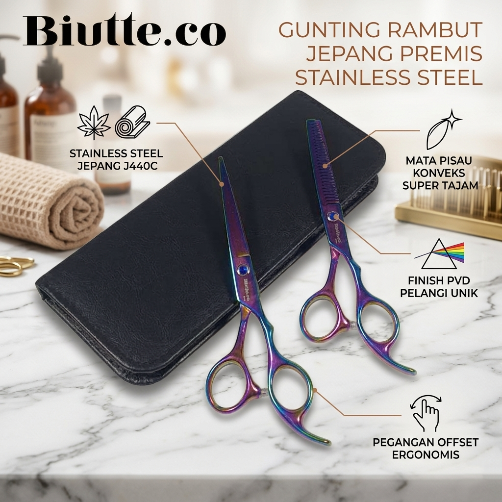 Biutte.co Gunting Rambut Lurus Electroplating Stainless Steel 4Cr13 - M132 Gambar produk Biutte.co Gunting Rambut Lurus Electroplating Stainless Steel 4Cr13 - M132 - Utama