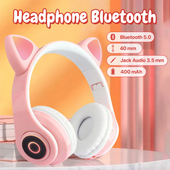 Gambar produk RLoop Headphone Bluetooth 5.0 Cute Cat Ear LED RGB TF Port 400mAh - LX-B39A