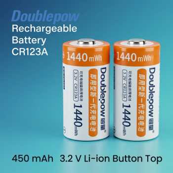 Doublepow Baterai Isi Ulang CR123A Li-Ion Button Top 450mAh 3.2V 2 PCS