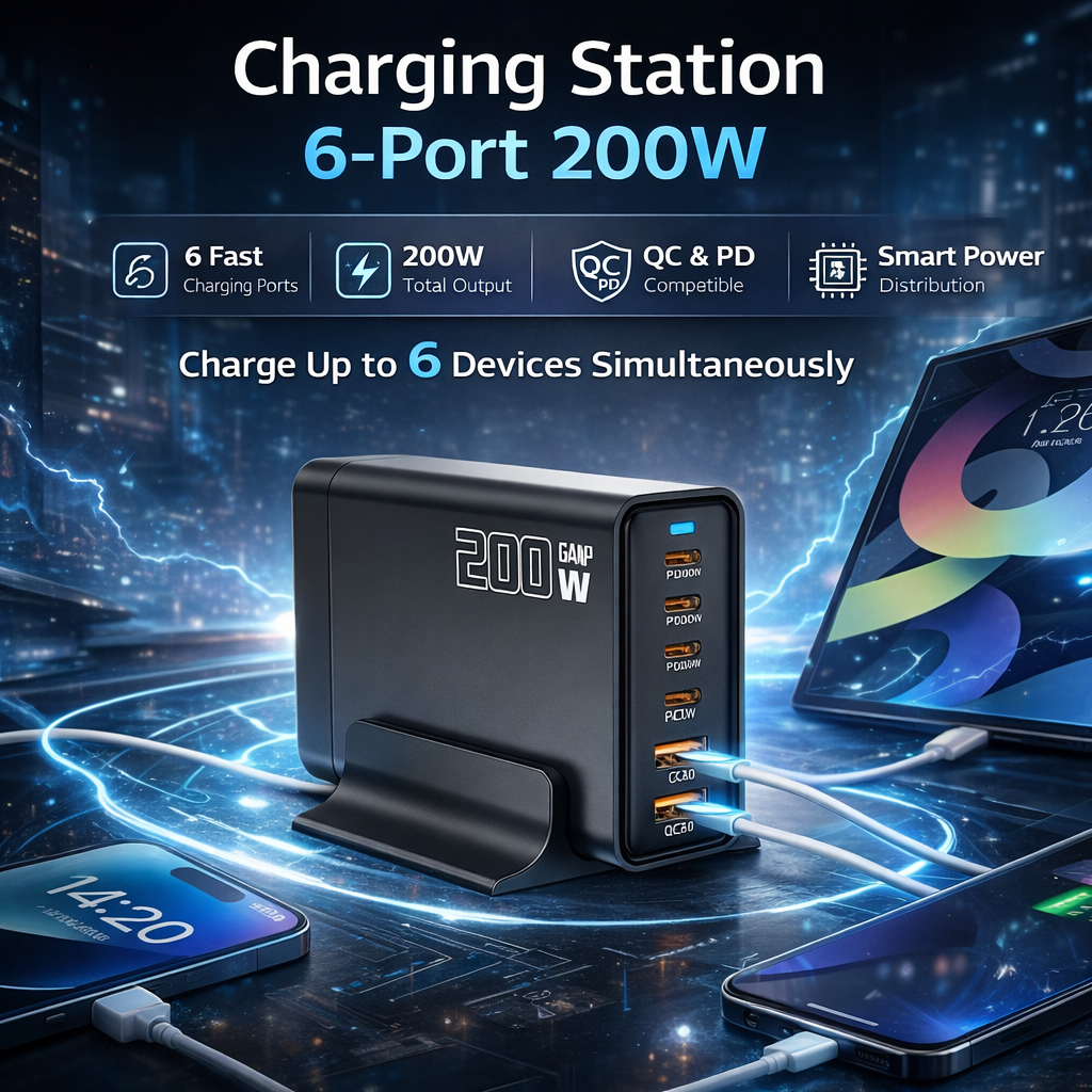 Gambar produk ILEPO Charging Station Docking USB Type C 6 Port PD QC GaN 200W - YFY-IQ37