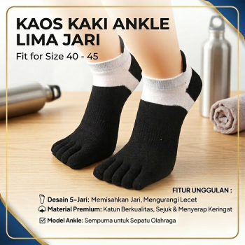 LUOYI Kaos Kaki Lima Jari Ankle Katun Breathable Olahraga Size 40-45 - T73001