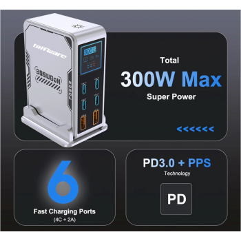 Gambar produk Taffware Charger Station Fast Charging LED USB Type C GaN 300W - BK-122D