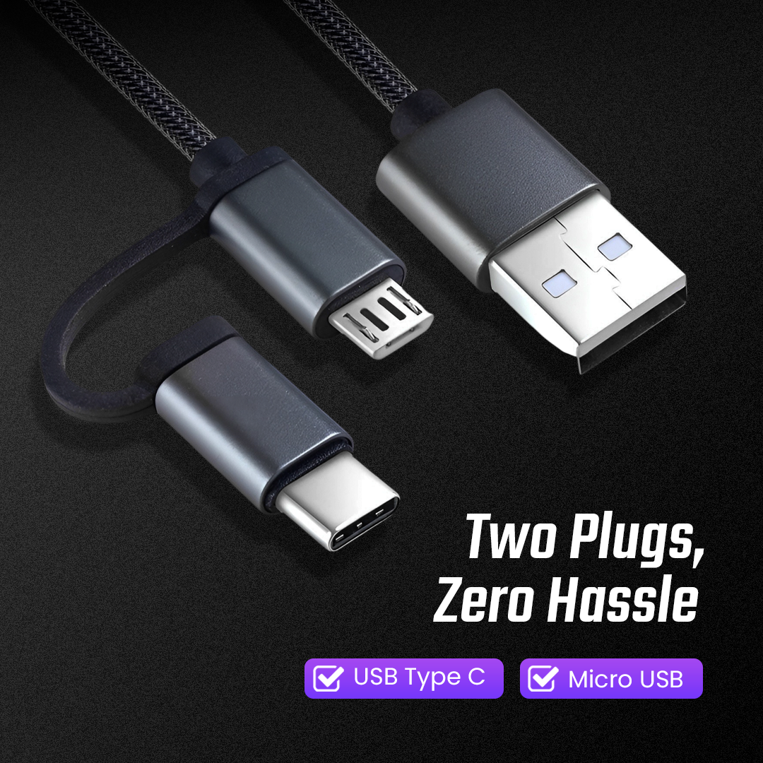 FLOVEME Kabel Charger 2in1 Fast Charging Micro USB Type C 14W 1.2M - B00626 Gambar produk FLOVEME Kabel Charger 2in1 Fast Charging Micro USB Type C 14W 1.2M - B00626