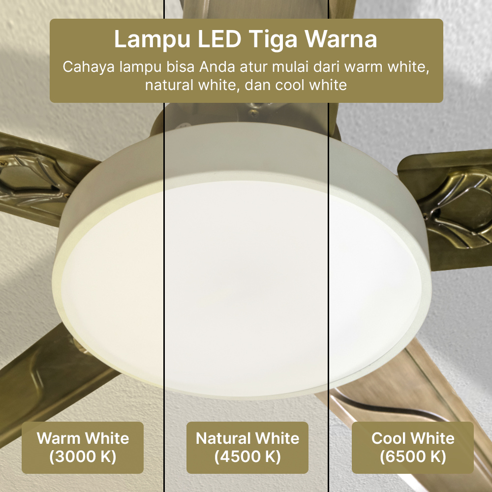 Gambar produk AVEO Kipas Angin Gantung Lampu Plafon Tri Color 52 Inch Remote Control - AV-052 - 1