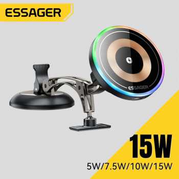 ESSAGER Car Charger Mobil Wireless Magnetic Rotatable RGB LED 15W - ES-ZJ40