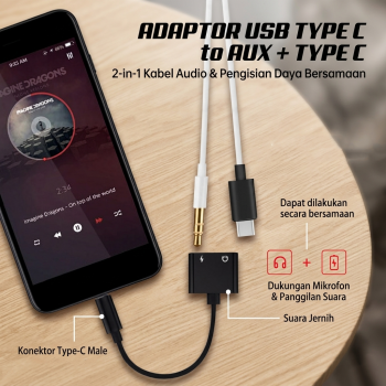 Gambar produk Adaptor 2in1 USB Type C to AUX 3.5mm Headphone USB Type C - W1O33