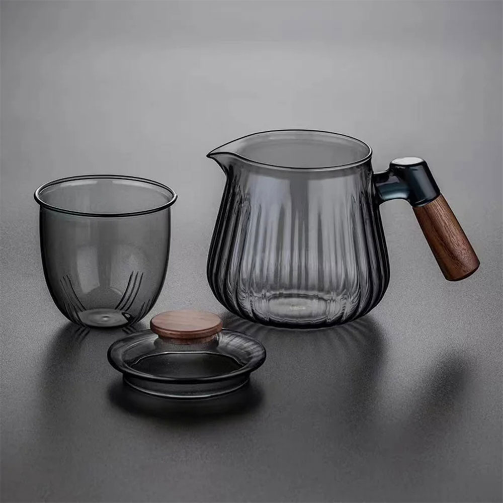 Gambar produk ECHOU Teko Kaca Borosilikat Tahan Panas Handle Walnut Tea Filter 650ml - GPN550