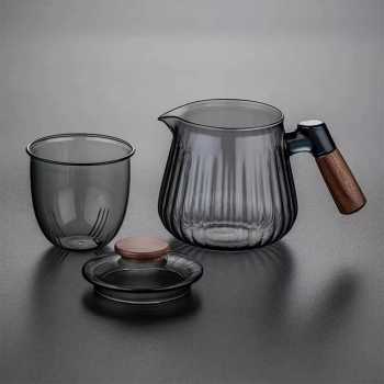 Gambar produk ECHOU Teko Kaca Borosilikat Tahan Panas Handle Walnut Tea Filter 650ml - GPN550