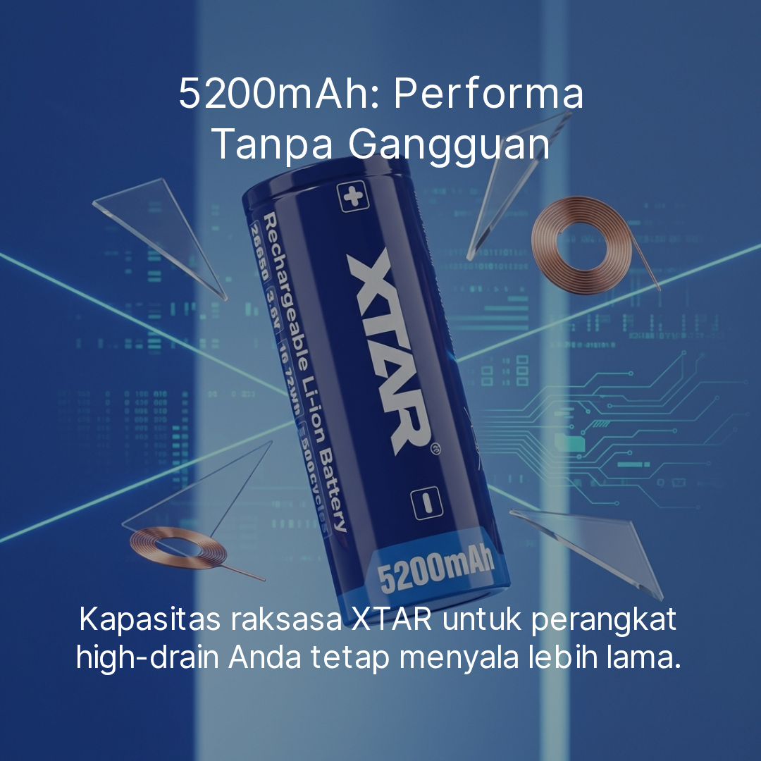 XTAR Baterai Isi Ulang 26650 Li-Ion Flat Top 5200 mAh 3.6V 1 PCS Gambar produk XTAR Baterai Isi Ulang 26650 Li-Ion Flat Top 5200 mAh 3.6V 1 PCS