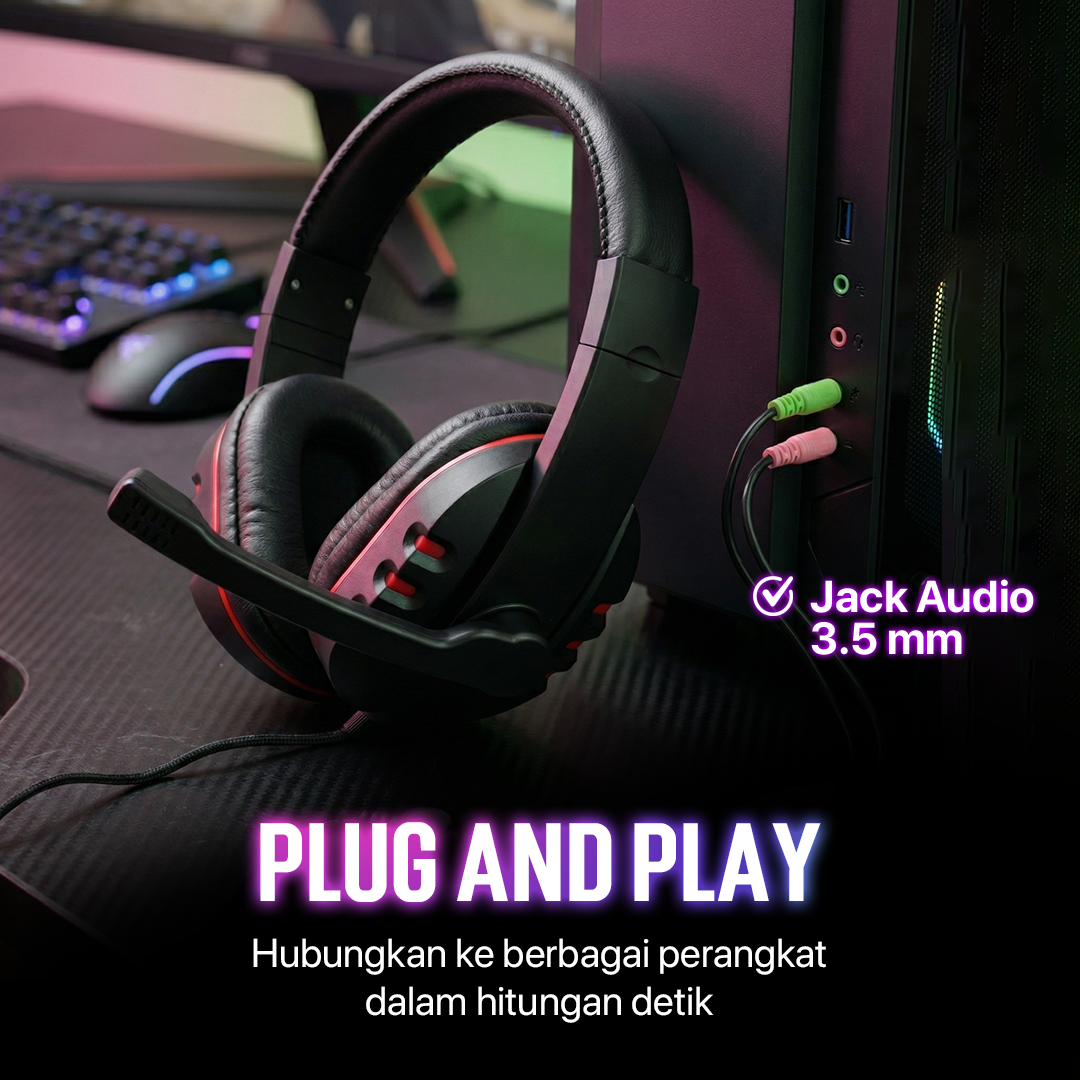 SOYTO Headphone Kabel Gaming Headset Mic Driver 40mm Jack 3.5mm - GM003 Gambar produk SOYTO Headphone Kabel Gaming Headset Mic Driver 40mm Jack 3.5mm - GM003