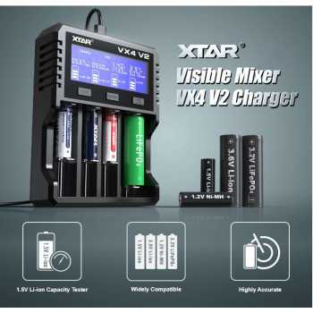 XTAR Charger Baterai 4 Slot AA AAA Li-Ion Ni-MH USB Type C QC3.0 - VX4 V2