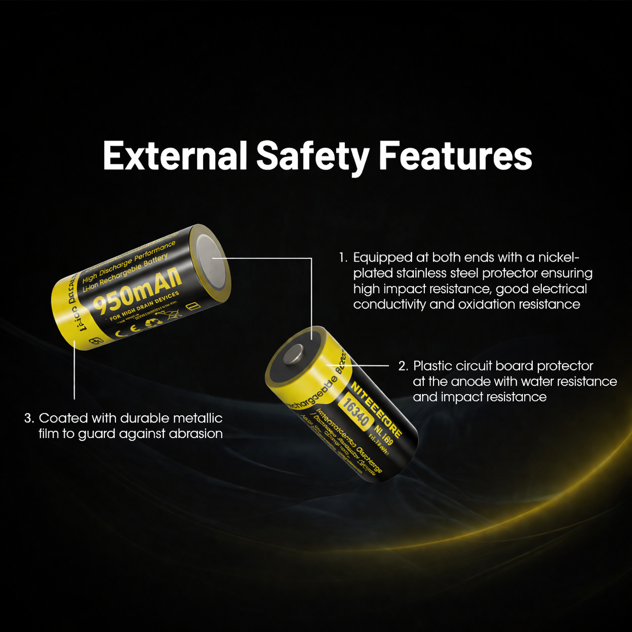 Gambar produk NITECORE Baterai Isi Ulang 16340 Li-Ion Button Top 950mAh 3.6V 1 PCS - NL169