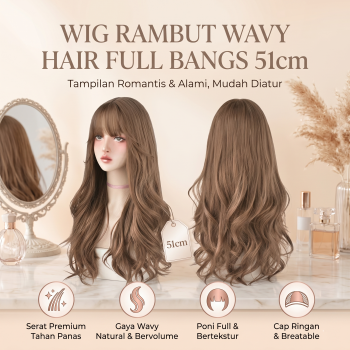 Wig Rambut Palsu Panjang Breathable Wavy Hair Full Bangs 51cm - C8291-3