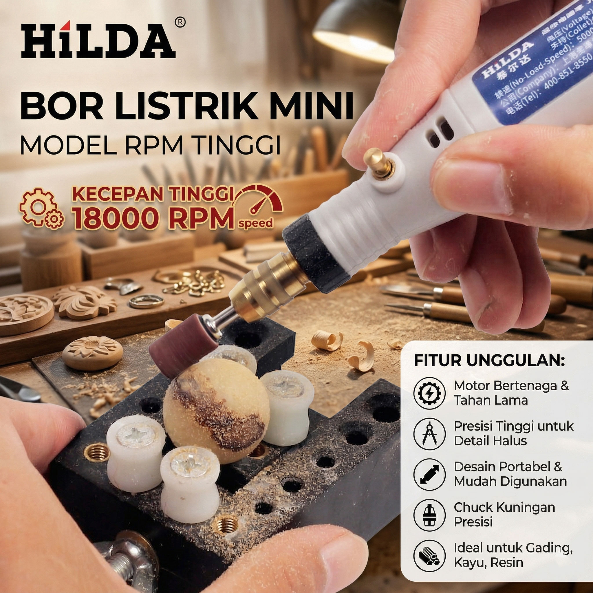 Gambar produk HILDA Bor Listrik Mini Rotary Drill Tool 3.2mm 18V 18000RPM - JD5202