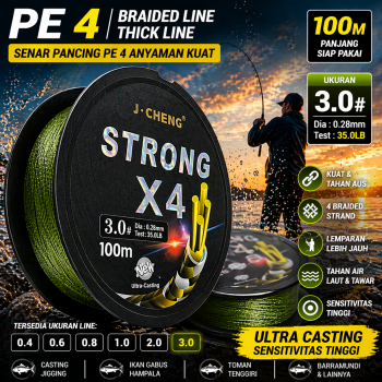 J-Cheng Senar Pancing PE 4 Braided Strand Fishing Line 100M - JC4180