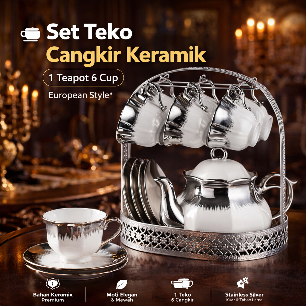 SELEAD Set Teko Cangkir Keramik Kopi Teh 1 Teapot 6 Cup European Style Spread - KF60 Gambar produk SELEAD Set Teko Cangkir Keramik Kopi Teh 1 Teapot 6 Cup European Style Spread - KF60