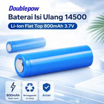 Doublepow Baterai Isi Ulang 14500 Li-Ion Flat Top 800mAh 3.7V 1 PCS