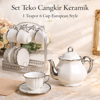 SELEAD Set Teko Cangkir Keramik Kopi Teh 1 Teapot 6 Cup European Style - KF60