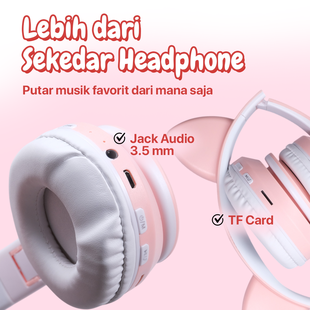 RLoop Headphone Bluetooth 5.0 Cute Cat Ear LED RGB TF Port 400mAh - LX-B39A Gambar produk RLoop Headphone Bluetooth 5.0 Cute Cat Ear LED RGB TF Port 400mAh - LX-B39A