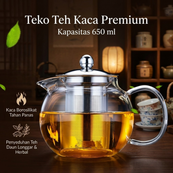 BORREY Teko Teh Kaca Saringan Tahan Panas Api Infuser Teapot 650ml - BR6