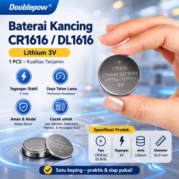 Doublepow Baterai Kancing CR1616 DL1616 Button Cell 3V Lithium 1 PCS