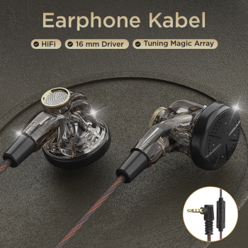QKZ Earphone Kabel Driver 16mm Metal Flat Head 3.5mm Plug with Mic - QKZ-MDR
