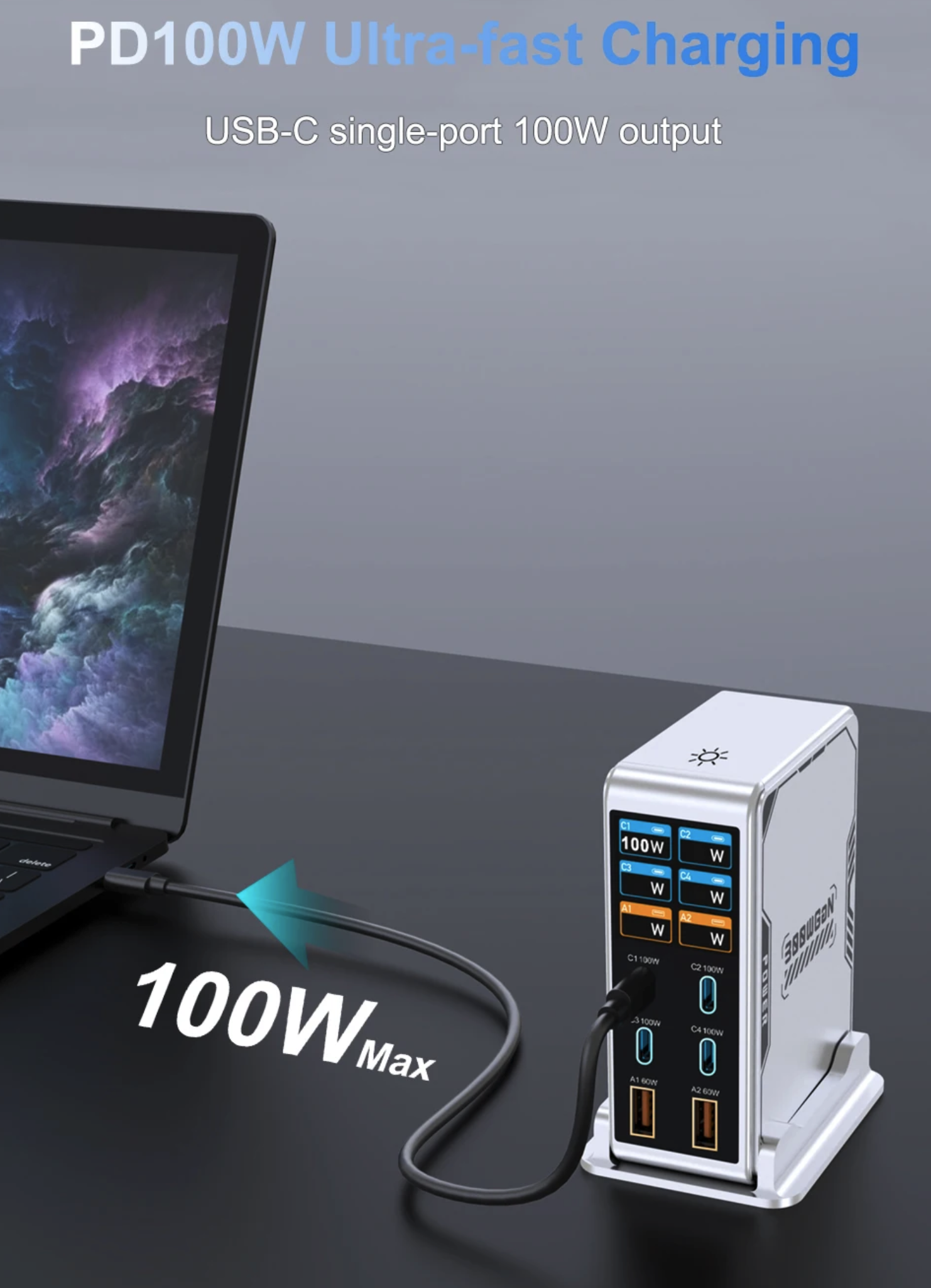 Gambar produk Taffware Charger Station Fast Charging LED USB Type C GaN 300W - BK-122D