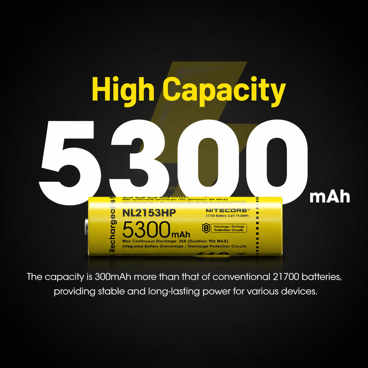 Gambar produk NITECORE Baterai Isi Ulang 21700 Li-Ion Button Top 5300mAh 3.6V 1 PCS - NL2153HP