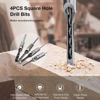 JUSTINLAU Set Mata Bor Persegi Kayu HSS Square Hole Drill 4 PCS - JS-195