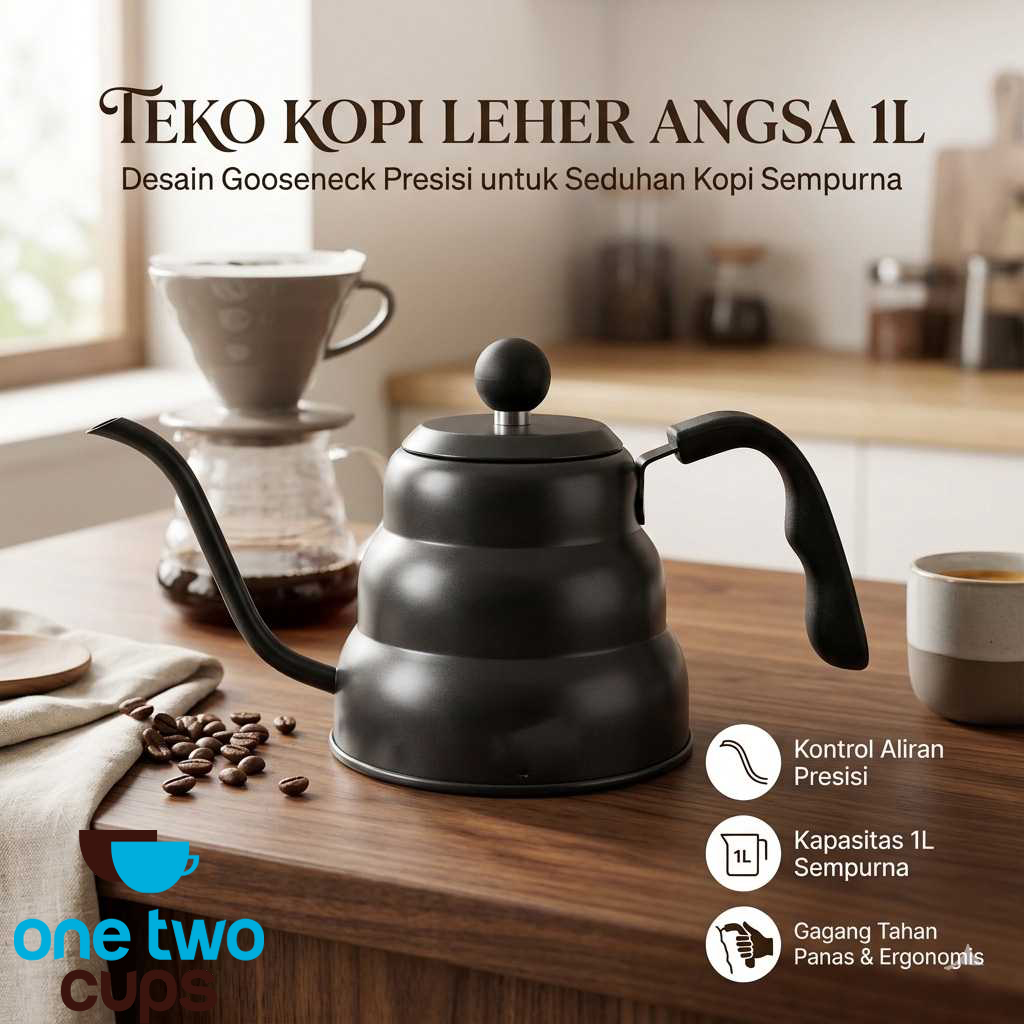 One Two Cups Teko Kopi Leher Angsa Gooseneck Pour Over Drip Kettle 1L - RF-10 Gambar produk One Two Cups Teko Kopi Leher Angsa Gooseneck Pour Over Drip Kettle 1L - RF-10