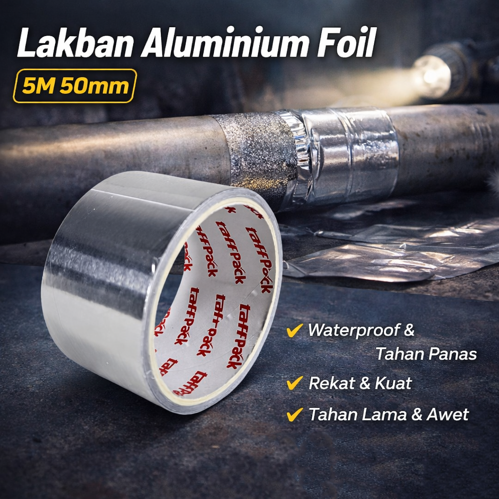 Gambar produk TaffPACK Lakban Aluminium Foil Tape Tahan Panas Anti Bocor 0.06mm 5M 50mm - INU162