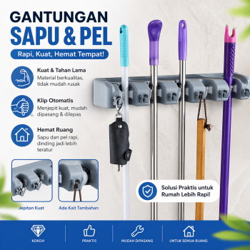 ORAIN Gantungan Sapu Kain Pel Broom Storage Rack Hook Wall Mounted - OR312