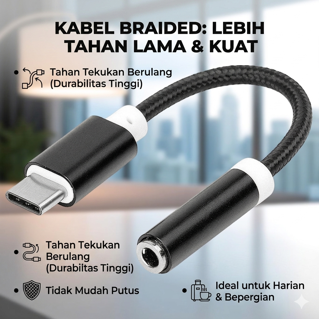 Gambar produk Kabel Adaptor USB Type C ke 3.5mm AUX Audio Port Braided - PJ1645-01