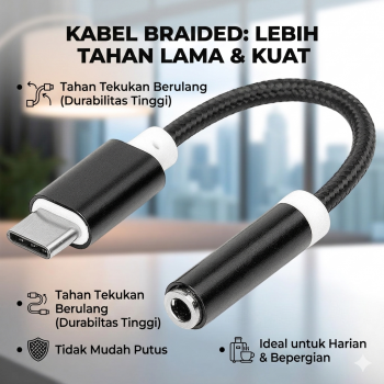 Gambar produk Kabel Adaptor USB Type C ke 3.5mm AUX Audio Port Braided - PJ1645-01