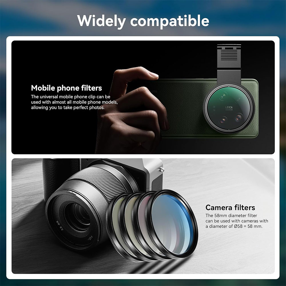 Gambar produk APEXEL Lensa Filter Kamera Smartphone 7in1 HD Glass with Clip 58mm - APL-58FL7