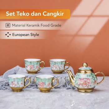 SUNFILI Set Teko Cangkir Keramik Kopi 1 Teapot 4 Cup European Style - JJ35
