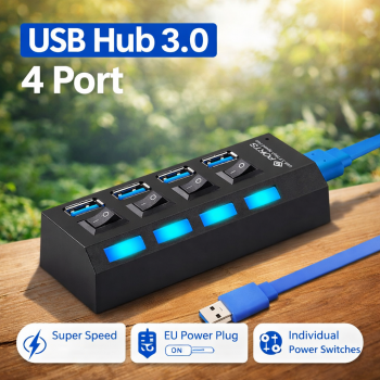 Gambar produk EASYIDEA USB Hub 3.0 Adapter 4in1 USB Saklar On Off with Power Supply - U9103