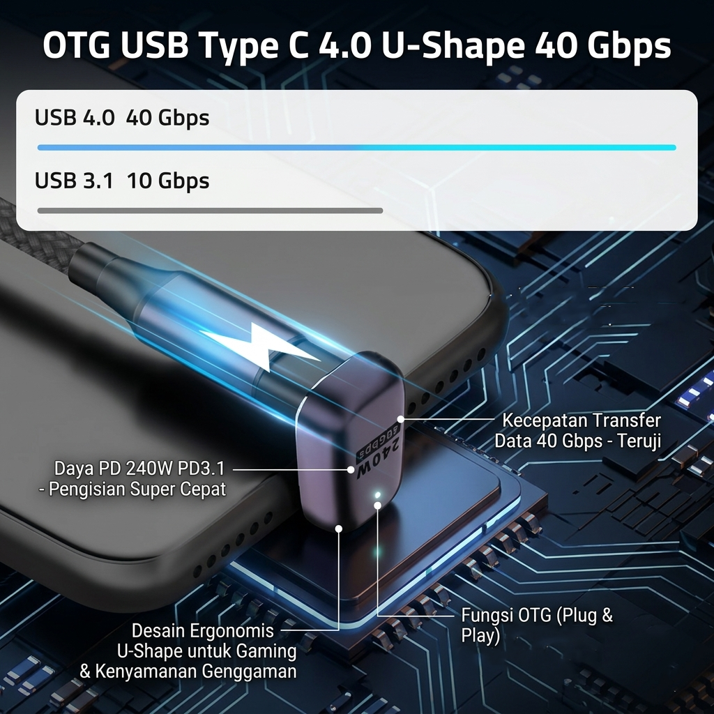Gambar produk SHIWANA OTG USB Type C 4.0 Female to Male Adaptor U-Shaped 40Gbps - SH-45 - Utama