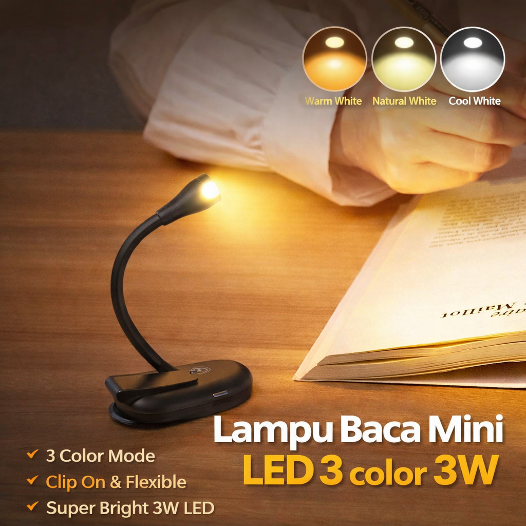 Gambar produk FREN Lampu Baca Mini LED Detachable Clip Lamp Charging 3 Color 3W - JS-05 - Utama