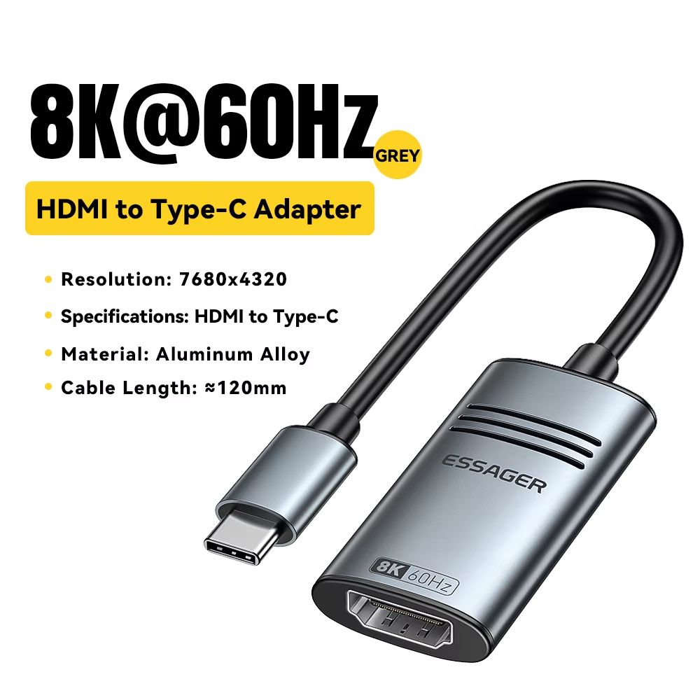 Gambar produk ESSAGER Kabel Adapter HDMI to Type C 8K@60Hz 120mm - ES-OTG23