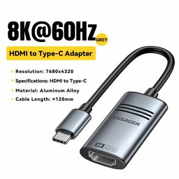 Gambar produk ESSAGER Kabel Adapter HDMI to Type C 8K@60Hz 120mm - ES-OTG23