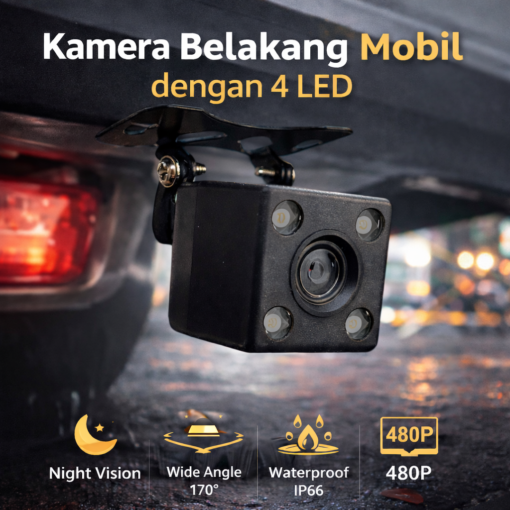 Kamera Belakang Mobil dengan 4 LED Night Vision Wide Angle Waterproof - TY001 Gambar produk Kamera Belakang Mobil dengan 4 LED Night Vision Wide Angle Waterproof - TY001 - Utama